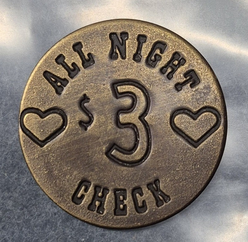 China Doll San Francisco $3 All Night Check Novelty Token Lookie Feelie w/ Case