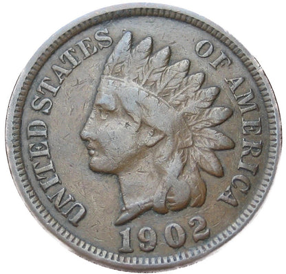 1902 Indian Head Cent Good-Fine (G-F) Average Circulated Condition Bronze Penny