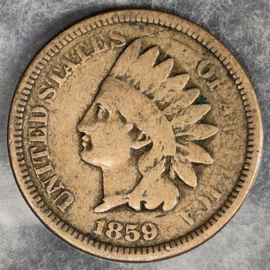 1859 Indian Head Cent Penny 1C Good Copper-Nickel Laurel Wreath 1st Year Type