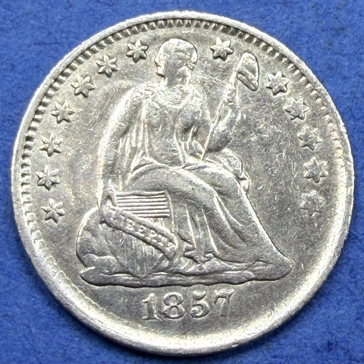 1857 Seated Liberty Half Dime H10C 90% Silver AU Lustrous Pre Civil War Type