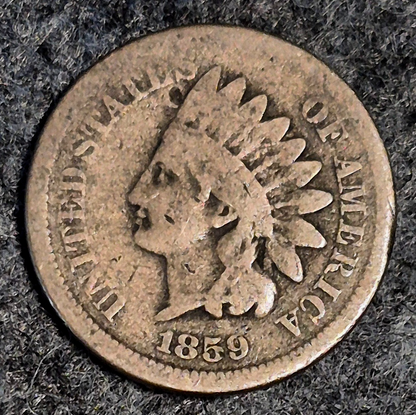 1859 Indian Head Cent First Year Good+ Features Laurel Wreath Reverse Coin Shown