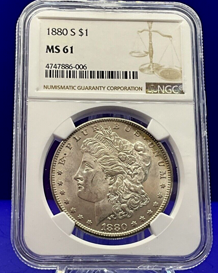 🌈 1880-S Morgan Dollar MS61 NGC Lilac Purple Salmon Toning MONSTER Eye Appeal👀