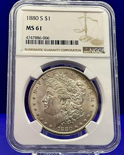 🌈 1880-S Morgan Dollar MS61 NGC Lilac Purple Salmon Toning MONSTER Eye Appeal👀