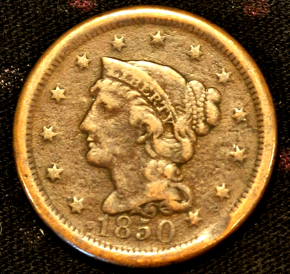 1850 Braided Hair Large Cent N5 R4 GSID 1150 Strong VF Features