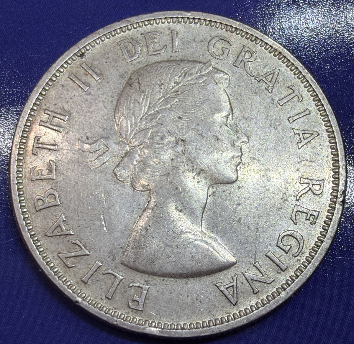 1958 Canada British Columbia Totem Pole Silver Dollar $1 AU 80% Silver Coin