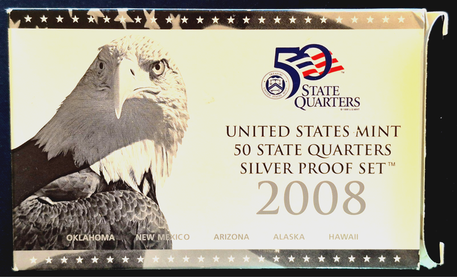 2008 S ATB PROOF SILVER STATE QUARTERS SET OK, NM , AZ, AK & HI WITH BOX & COA