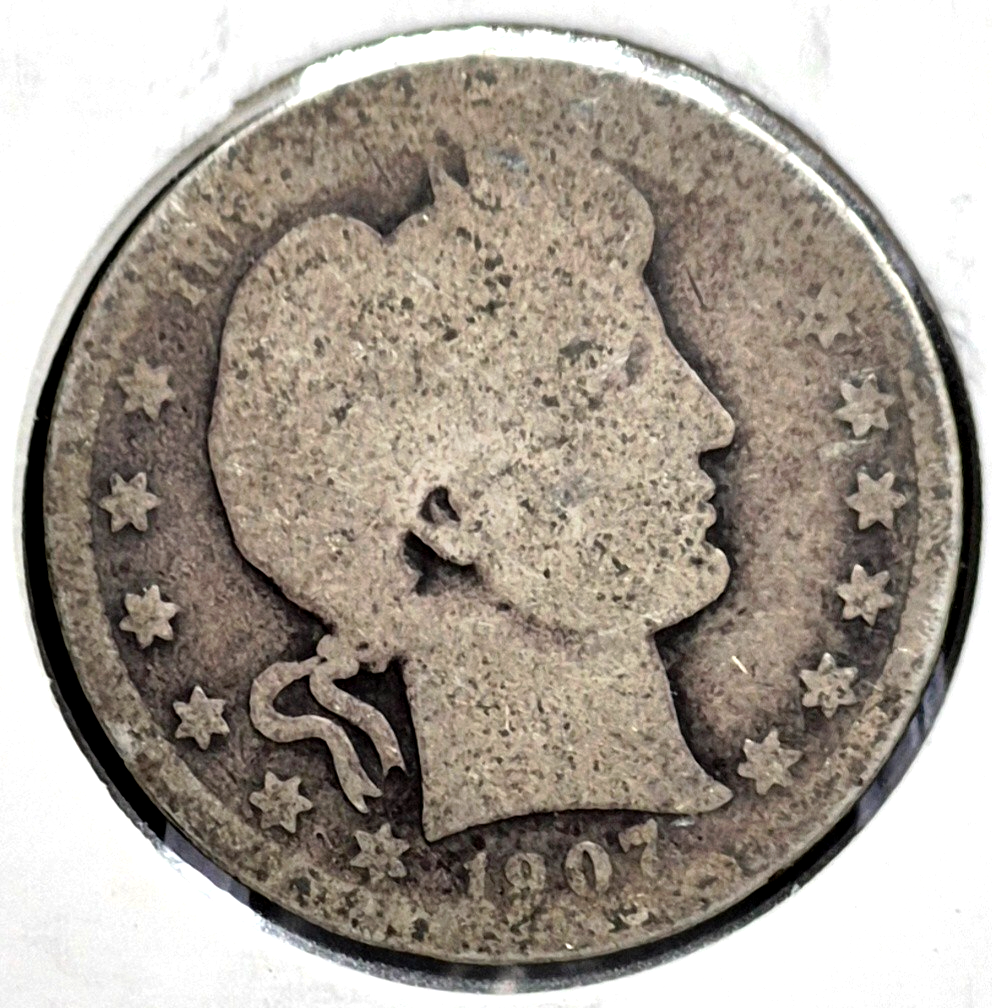 1907 Barber Silver Quarter 90% SILVER Coin Raw Circulated AG or Less Features 25