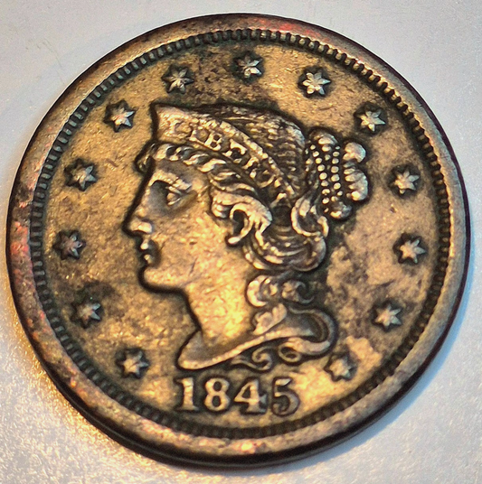 1845 Braided Hair Large Cent N5 R1 Strong XF+ Features GSID 1111