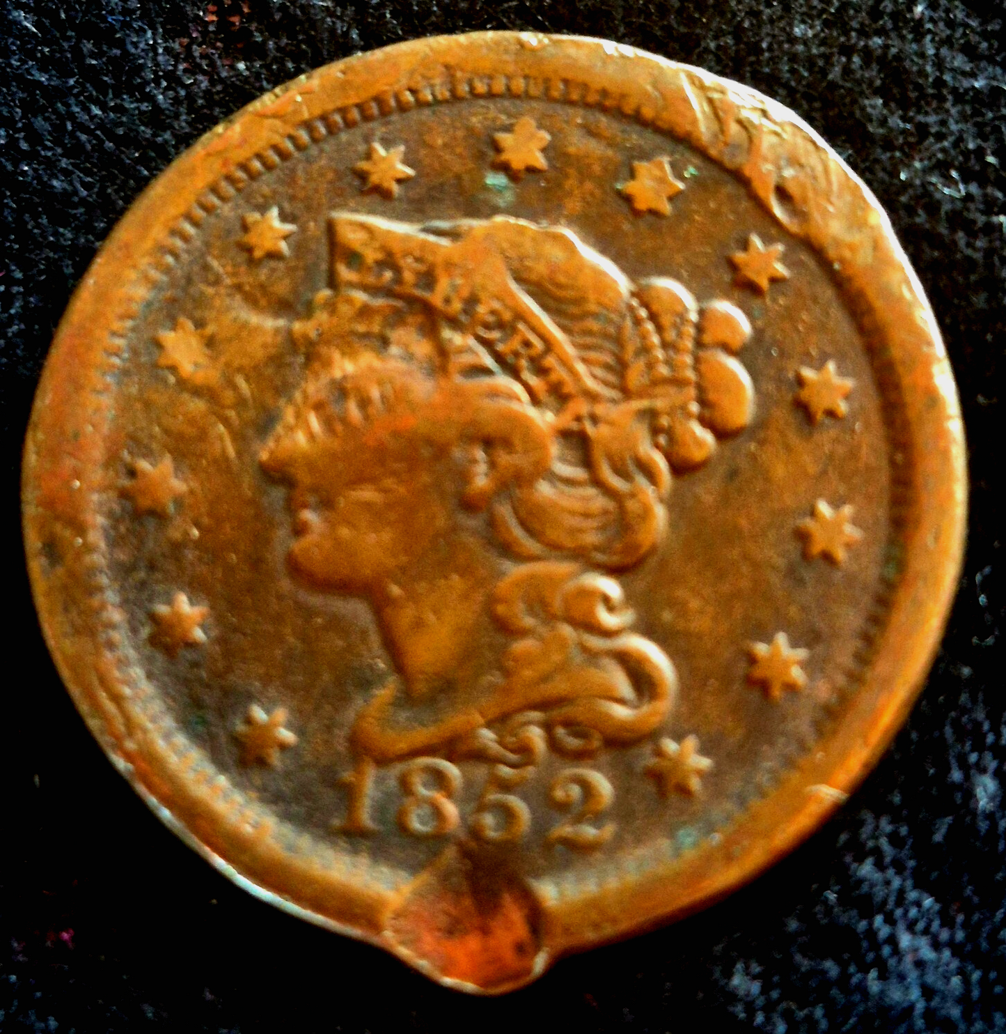 1852 Large Cent Braided Hair 45 Degree Die Rotation N3 R1 Partial Liberty