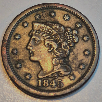 1845 Braided Hair Large Cent Variant N5 R1 Strong XF+ Features GSID 1111 1C