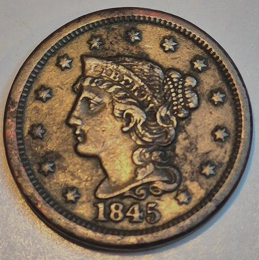 1845 Braided Hair Large Cent Variant N5 R1 Strong XF+ Features GSID 1111 1C