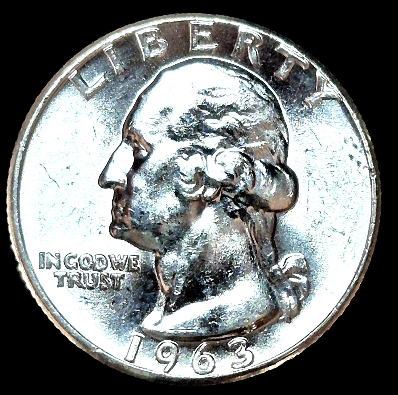 1963 WASHINGTON QUARTER 90% SILVER BEAUTIFUL BU UNC RARE SLIGHT CCW DIE ROTATION