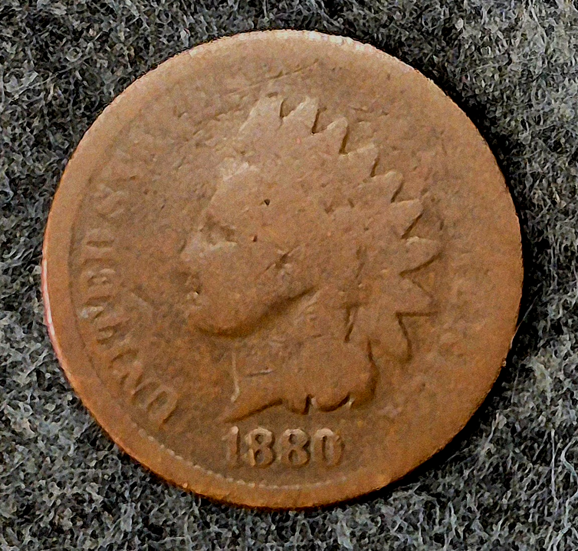 1880 Indian Head Cent Penny AG or Less Features, Hole Filler, Coin Pictured 1C