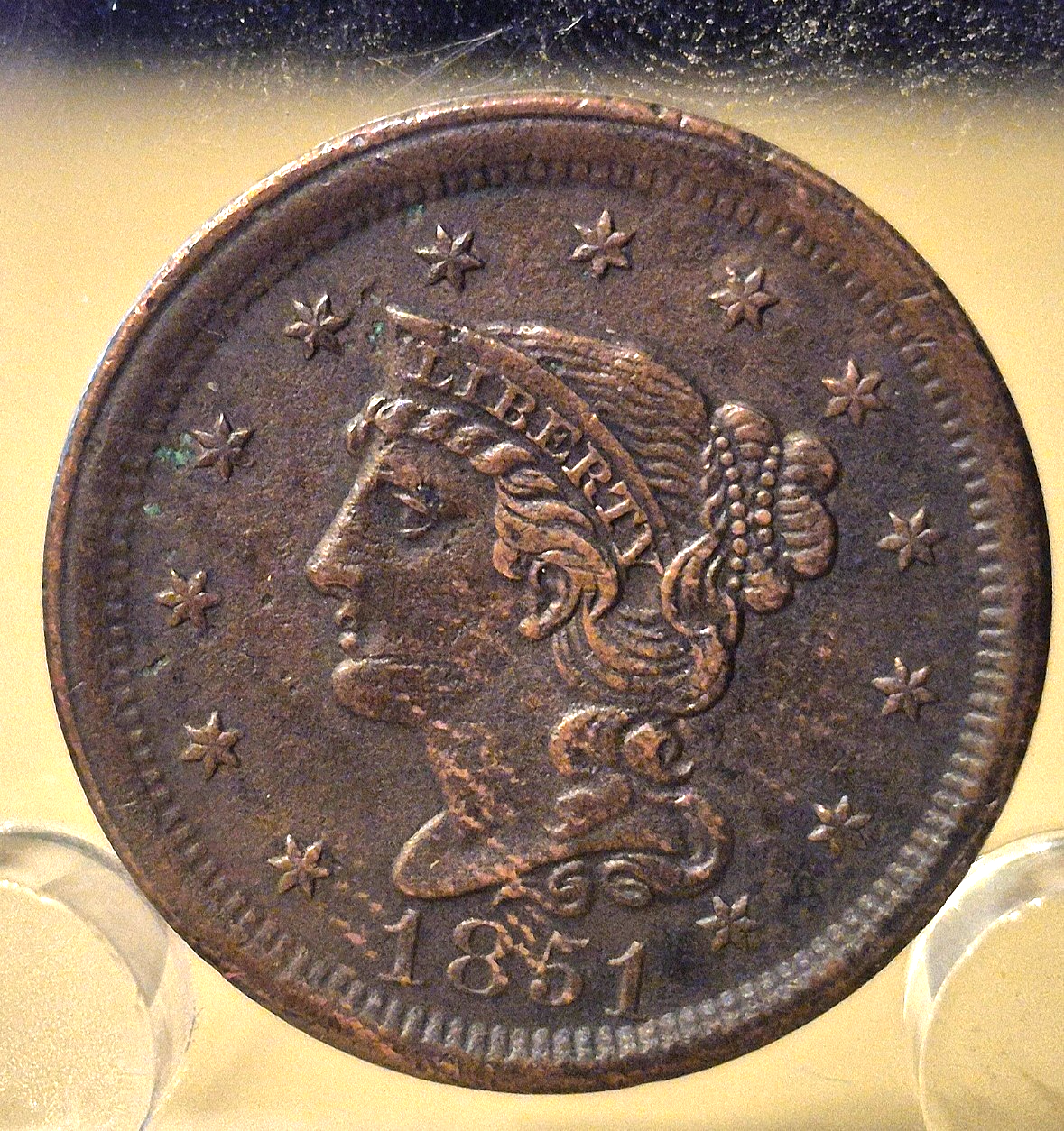 1851 Braided Hair Large Cent Broadstruck Error Crisp AU Features N5 R3