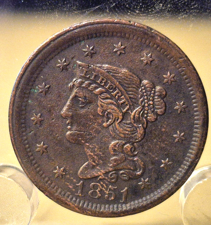 1851 Braided Hair Large Cent Broadstruck Error Crisp AU Features N5 R3