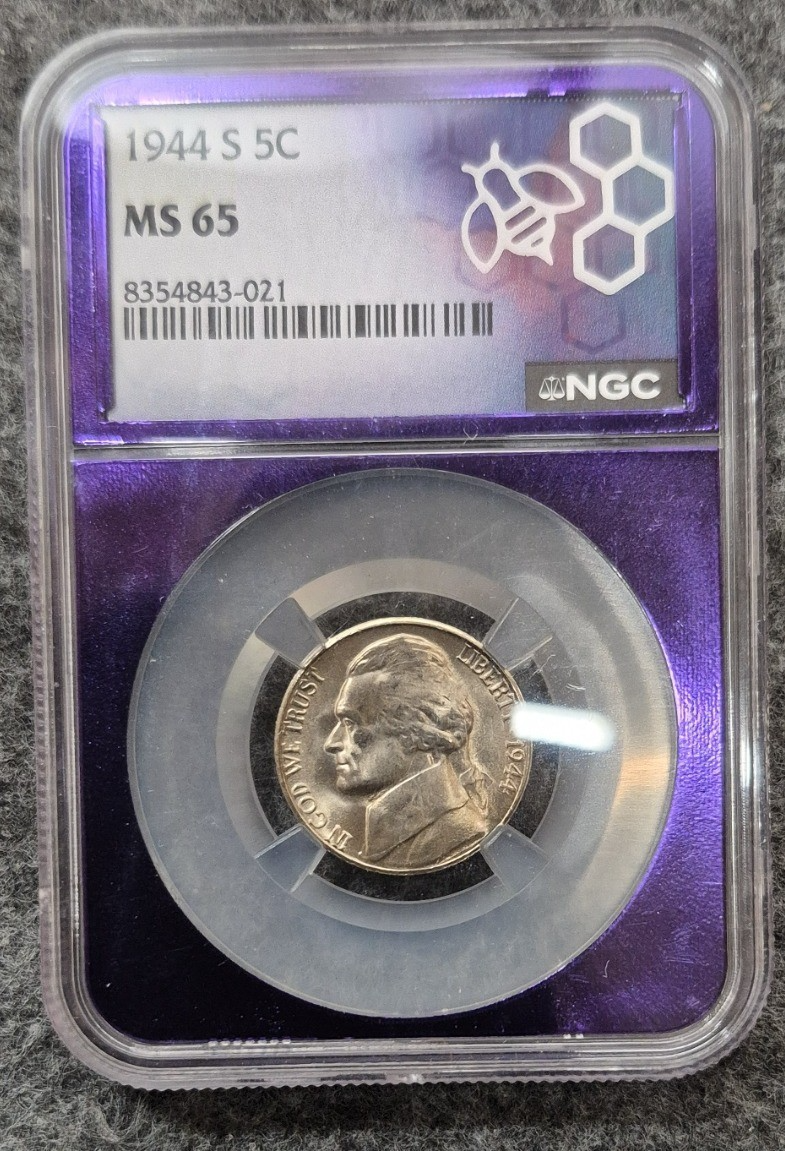 1944-S Jefferson War Nickel NGC MS65 Trader Bea Purple Core 35% Silver WWII 5C