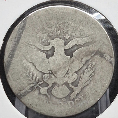 1907 D Barber Silver Quarter 90% SILVER Coin Raw Circulated FR or Less Condition