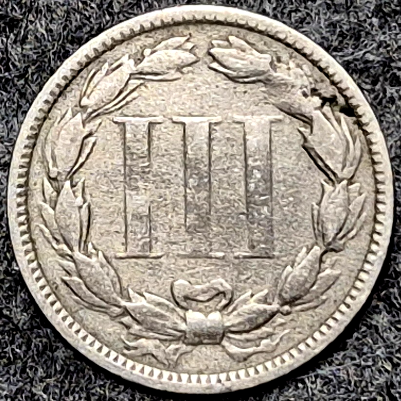 1873 Liberty Three Cent Nickel 3C Closed 3 VF Very Fine Philadelphia Civil War
