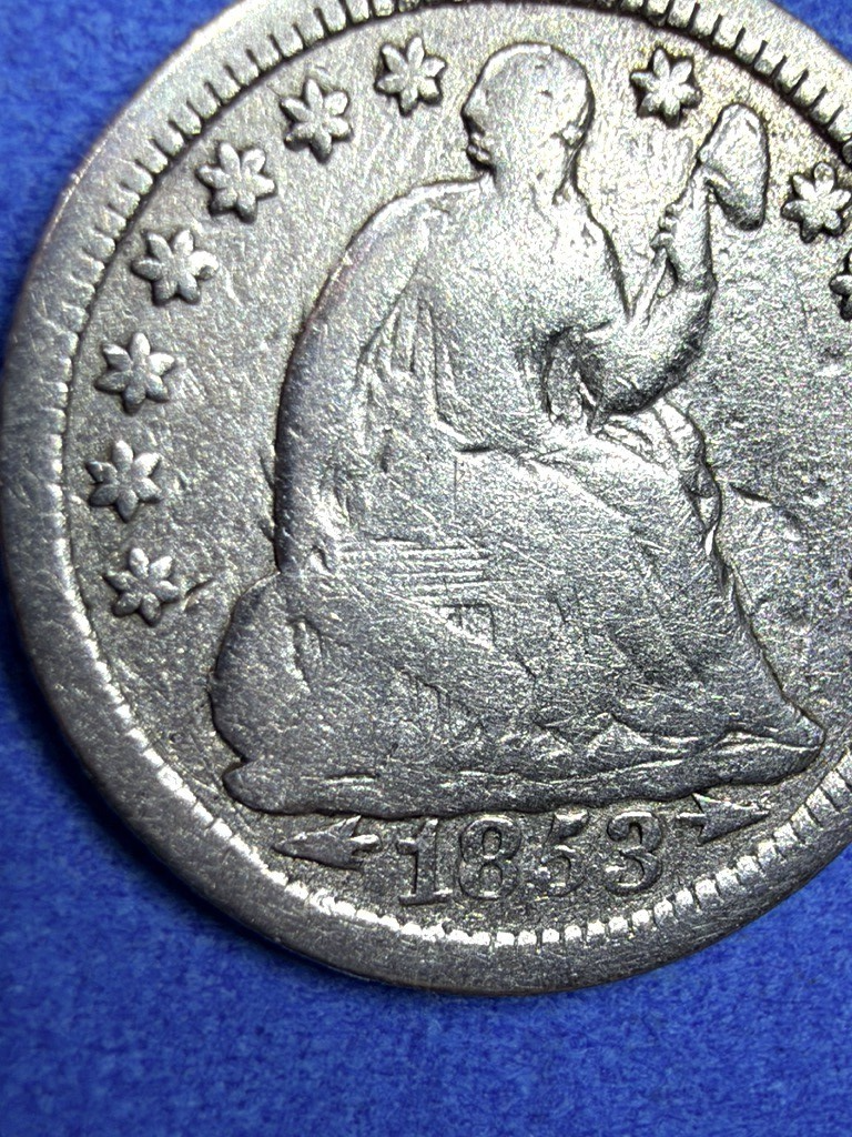 1853 Seated Liberty Half Dime Arrows at Date 90% Silver Fine Bold Date Type Coin