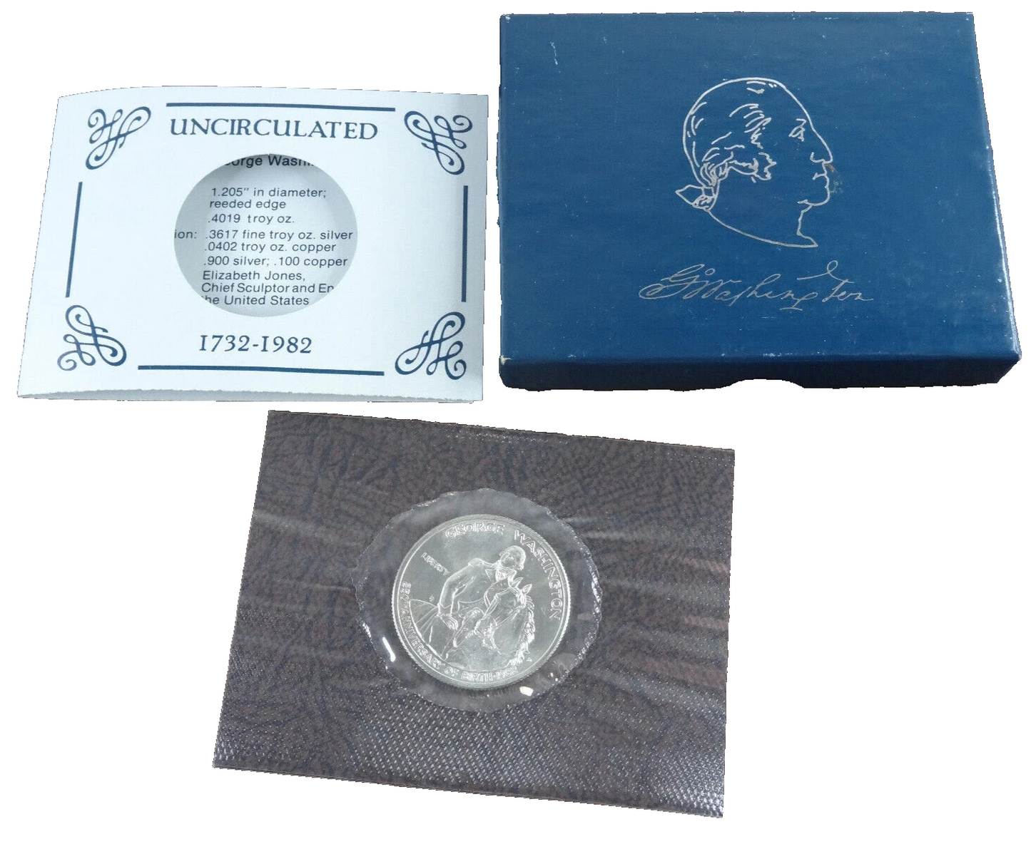 1982-D George Washington Commemorative Half Dollar 90% Silver BU Unc Box & COA