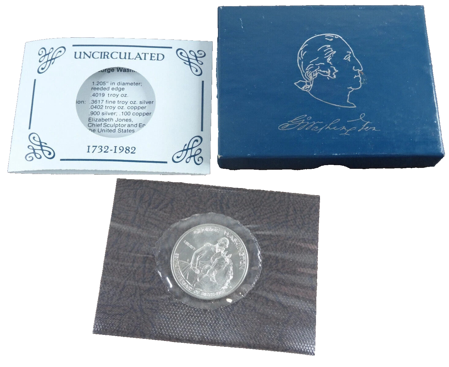 1982-D George Washington Commemorative Half Dollar 90% Silver BU Unc Box & COA