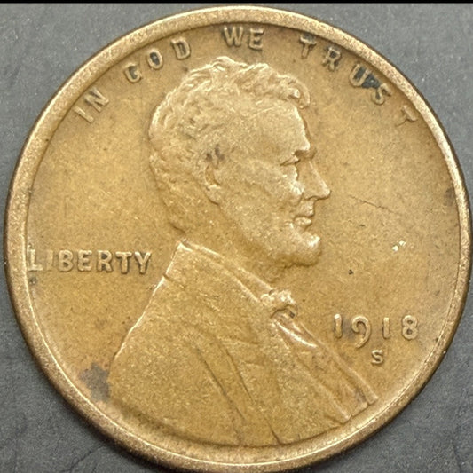 1918-S Lincoln Wheat Cent Penny F Fine San Francisco Mint US Coin