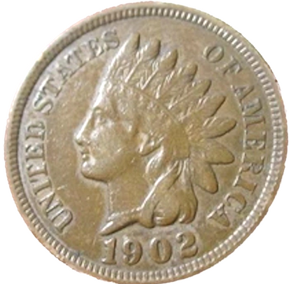 1902 Indian Head Penny Fine - Very Fine Condition (F-VF) Very Sharp Strike Coins