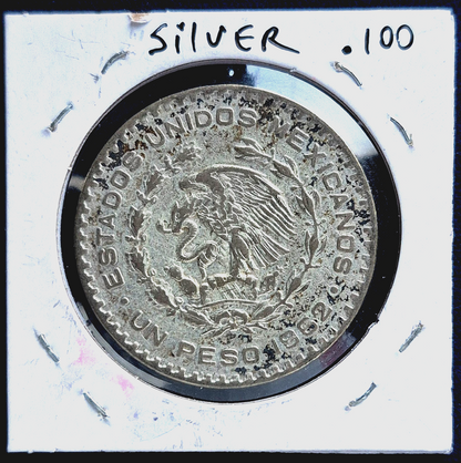 1962 Mexico 1 Peso Jose Maria Morelos .100 Silver Coin Un Peso Plata XF+ Feature