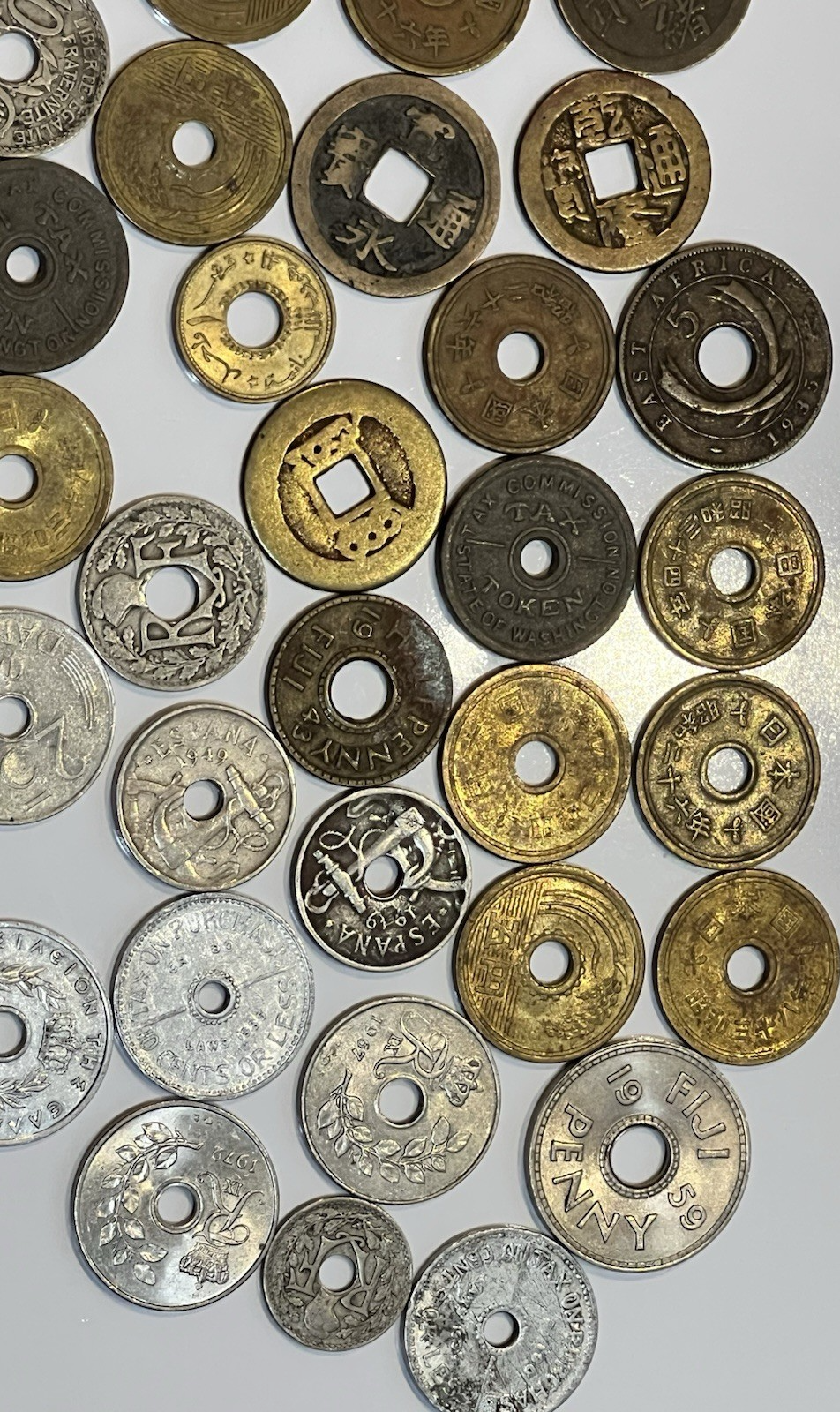 {Lot of 30} Unusual Shaped World Coins with Square and Round Holes