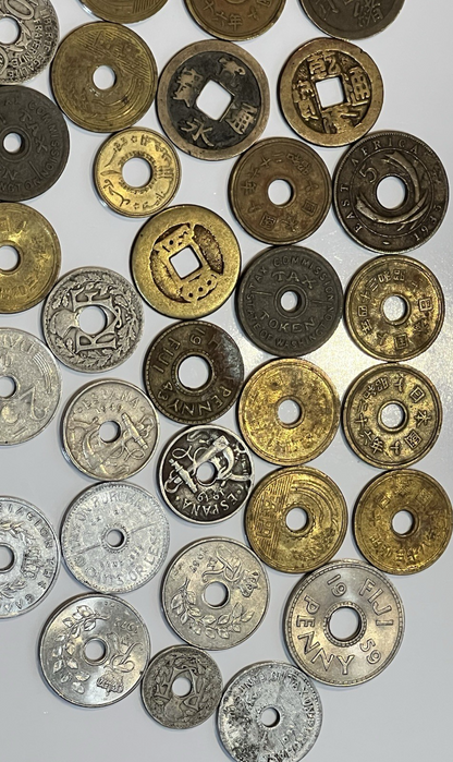 {Lot of 30} Unusual Shaped World Coins with Square and Round Holes