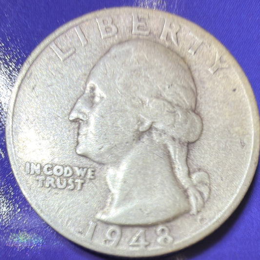 1948-S Washington Quarter 25c F Fine 90% Silver San Francisco Mint Coin