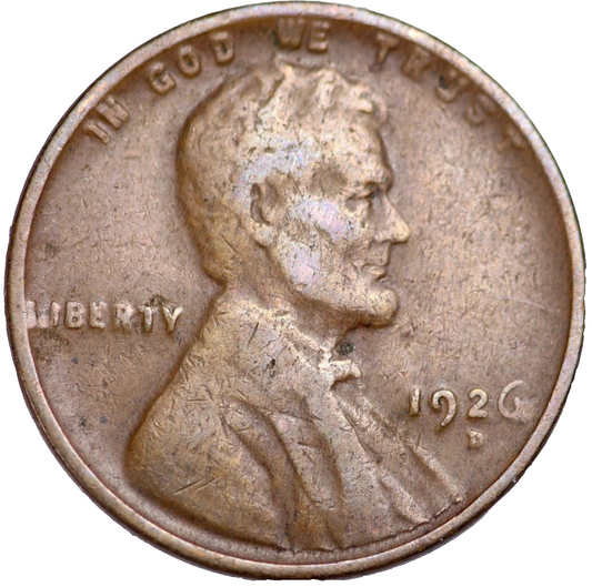 1926 D Lincoln Cent Good - Very Good  (G-VG) Circulated Condition Copper Penny