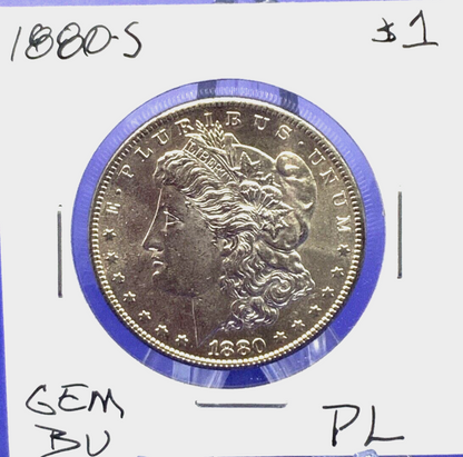 1880-S Morgan 90% Silver Dollar Gem Shiny, Bright, Well Struck PL Mirror Finish