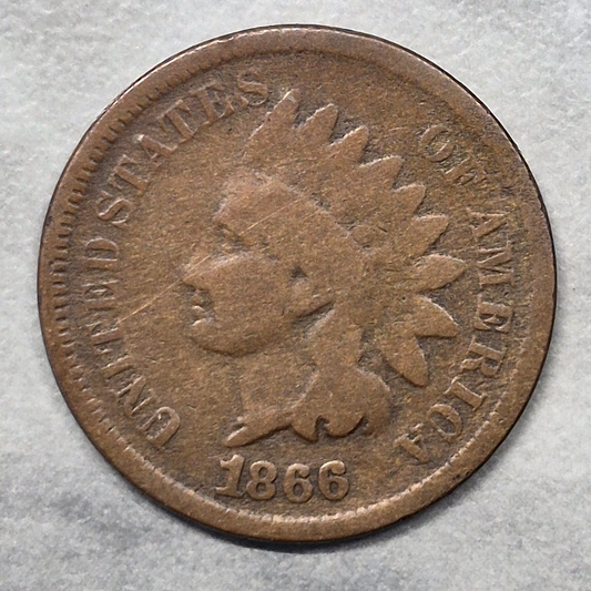 1866 Indian Head Cent Penny 1C G+ Good Plus Early Bronze Low Mintage Semi Key