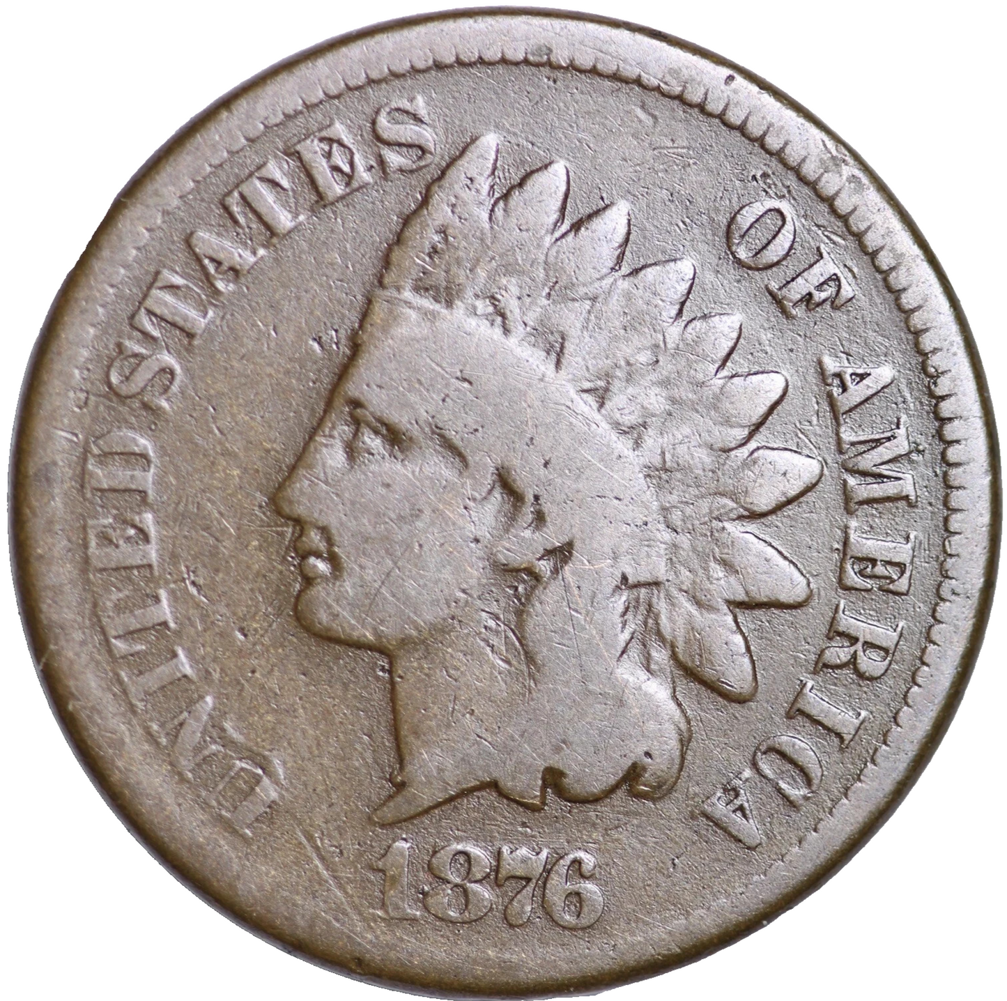 1876 Indian Head Cent Good - Very Good Average Circulated Condition Bronze Penny