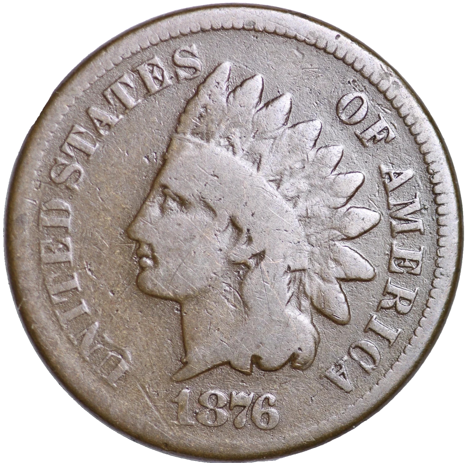 1876 Indian Head Cent Good - Very Good Average Circulated Condition Bronze Penny