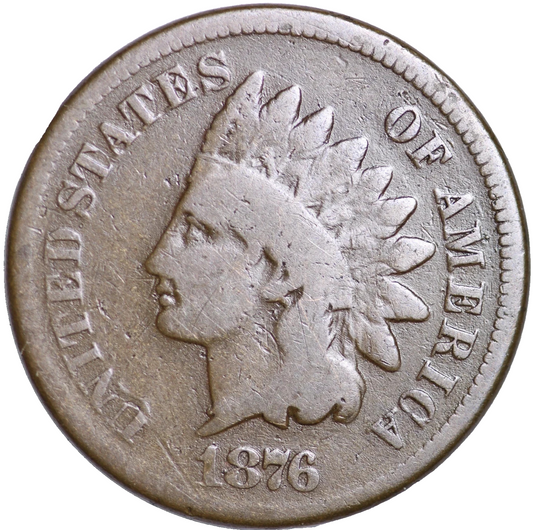 1876 Indian Head Cent Good - Very Good Average Circulated Condition Bronze Penny