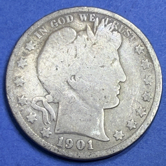 1901 Barber Half Dollar 50C G Good Liberty Head 90% Silver US Coin Classic