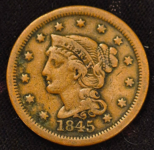1845 Braided Hair Large Cent N5 R1 GSID 1111 Strong VF+ Features