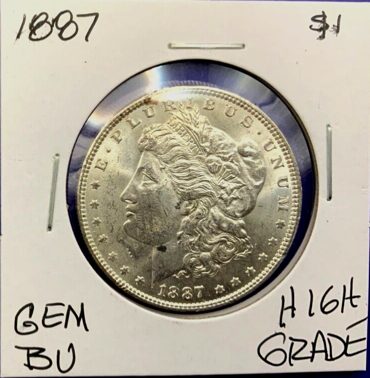 1887 Morgan 90% Silver Dollar BU Gem Shiny, Bright, Well Struck Coin