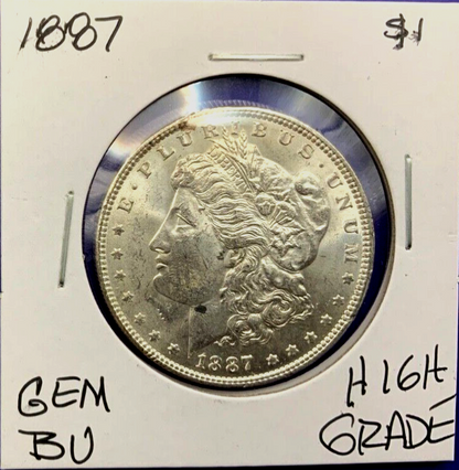 1887 Morgan 90% Silver Dollar BU Gem Shiny, Bright, Well Struck Coin