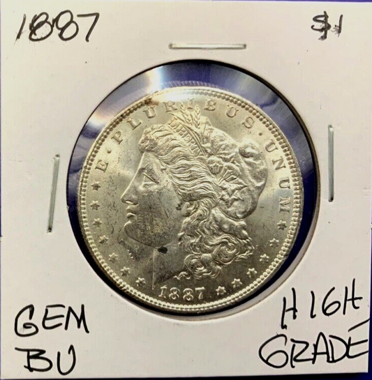 1887 Morgan 90% Silver Dollar BU Gem Shiny, Bright, Well Struck Coin