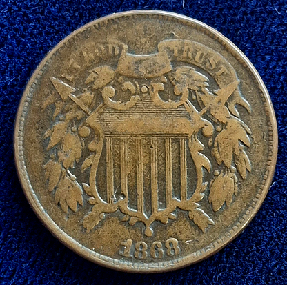 1868 2 Cent Piece - VG+ Features - Harder Date- Year of the 14th Amendment