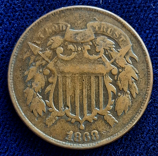 1868 2 Cent Piece - VG+ Features - Harder Date- Year of the 14th Amendment