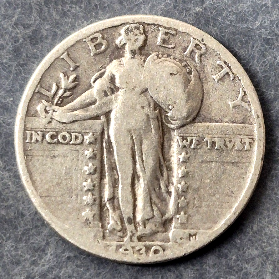 1930 P Standing Liberty Quarter 25c 90% Silver VG Final Year Type 2 Philadelphia