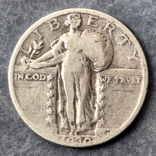1930 P Standing Liberty Quarter 25c 90% Silver VG Final Year Type 2 Philadelphia