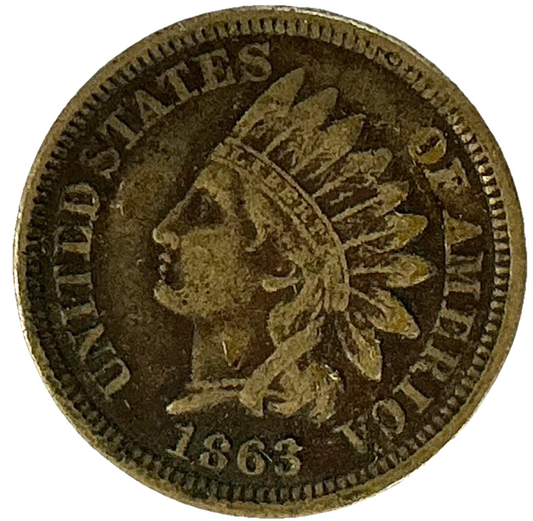 1863 Indian Head Penny Very Fine (VF) Full Liberty Cent Early Year Coin