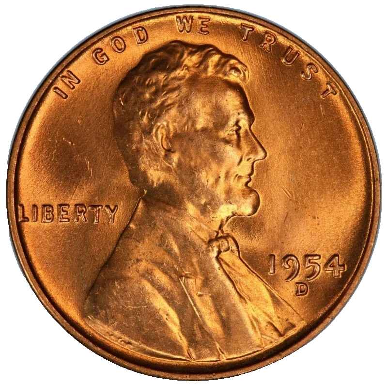 1954 D Lincoln Wheat Cent BU RED Uncirculated Mint State 1c Coin From OBW