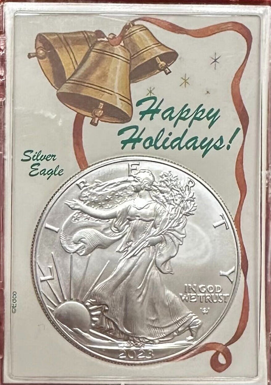 2023  Happy Holidays! 1 OZ. .999 American Silver Eagle in Custom Christmas Bells