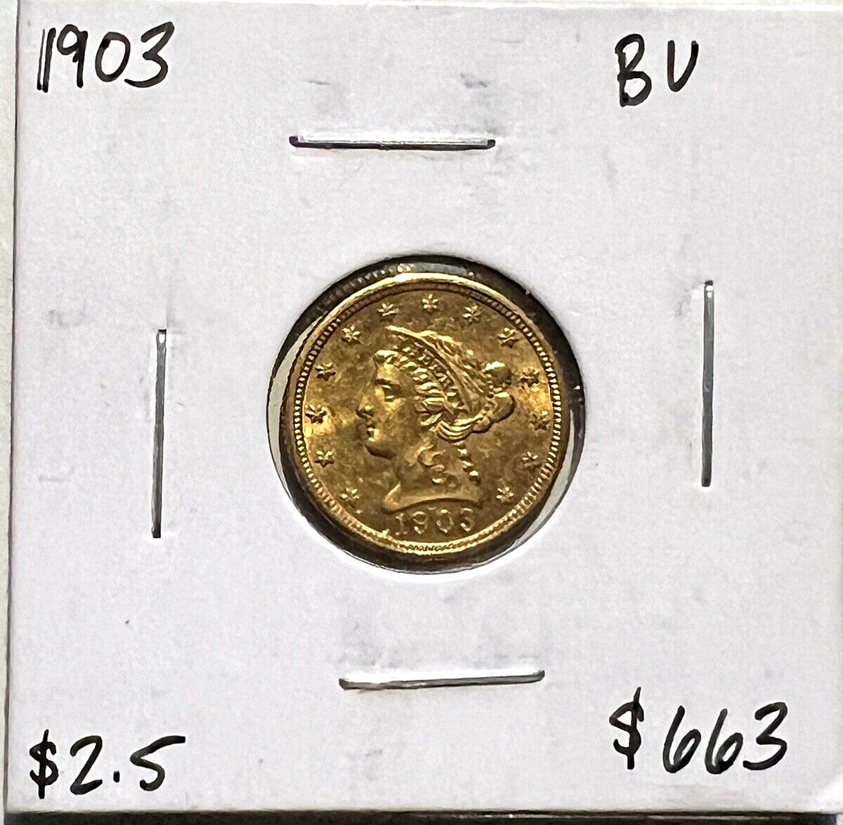 🔥 1903 SIGMA VERIFIED $2.50 Liberty Head Gold Quarter Eagle Pre1933 AU/BU Coin